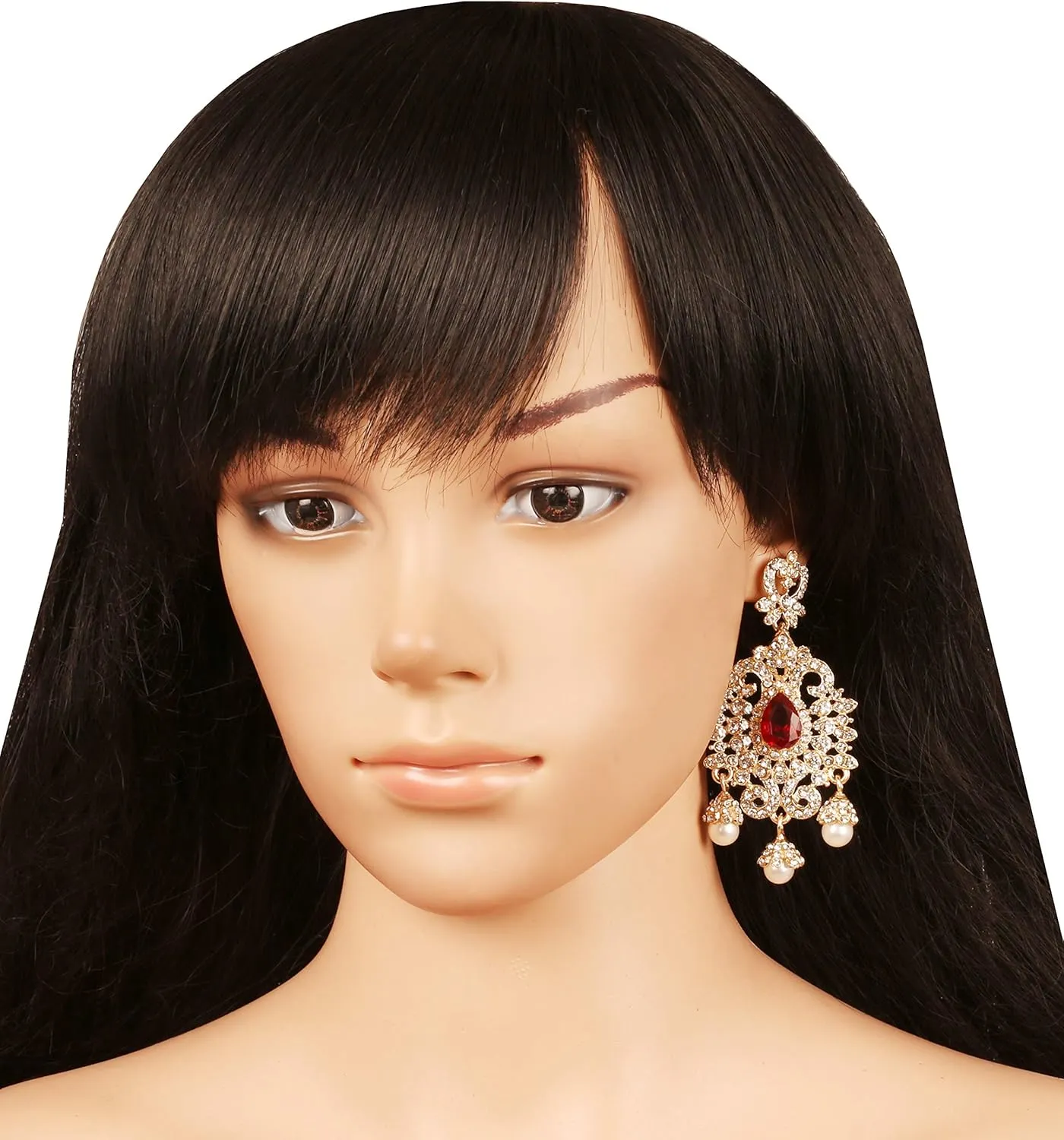 Touchstone Indian Bollywood Royal Fine Filigree Grain Work Crystals Style Defining Designer Jewelry Adorable Dangling Earrings For Women.