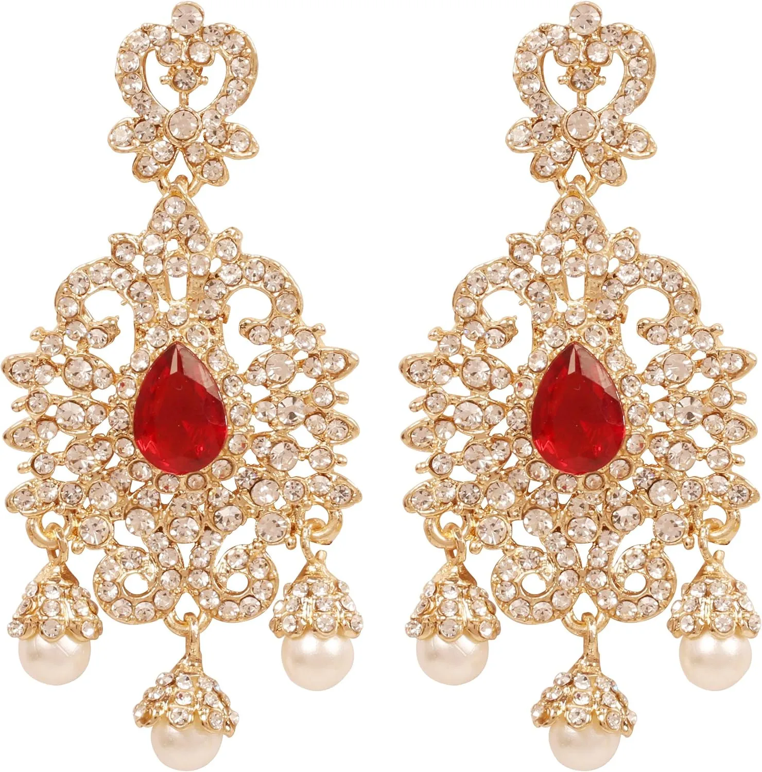 Touchstone Indian Bollywood Royal Fine Filigree Grain Work Crystals Style Defining Designer Jewelry Adorable Dangling Earrings For Women.