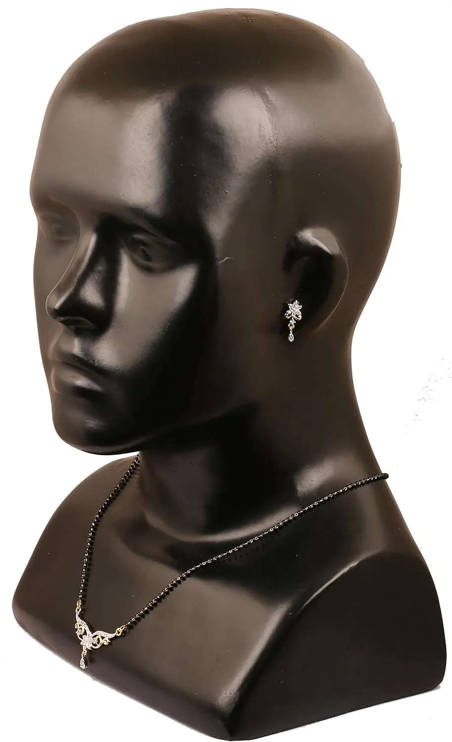 Touchstone Indian Bollywood Style Rhinestone Zirconia CZs Black Beads Symbolic Designer Jewelry Mangalsutra Set in Gold Or White Tone for Women.