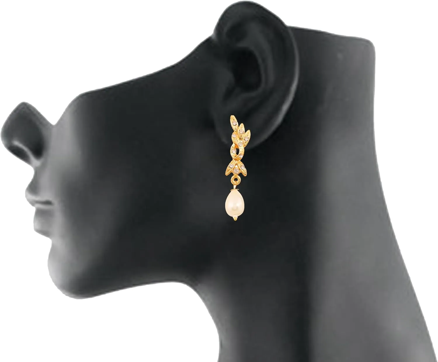Touchstone Indian Bollywood Style Rhinestone Zirconia CZs Black Beads Symbolic Designer Jewelry Mangalsutra Set in Gold Or White Tone for Women.