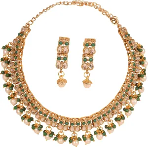 Touchstone Indian Bollywood Traditional Craftsmanship Kundan Designer Jewelry Wedding Necklace Set in Antique Gold Tone for Women.