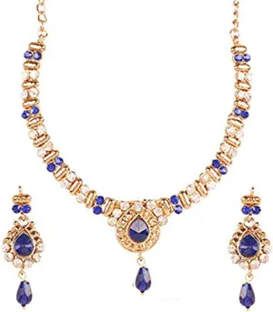 Touchstone Indian Bollywood Traditional Handcrafted Colourful Designer Jewelry Necklace Set In Antique Gold or White Tone For Women.