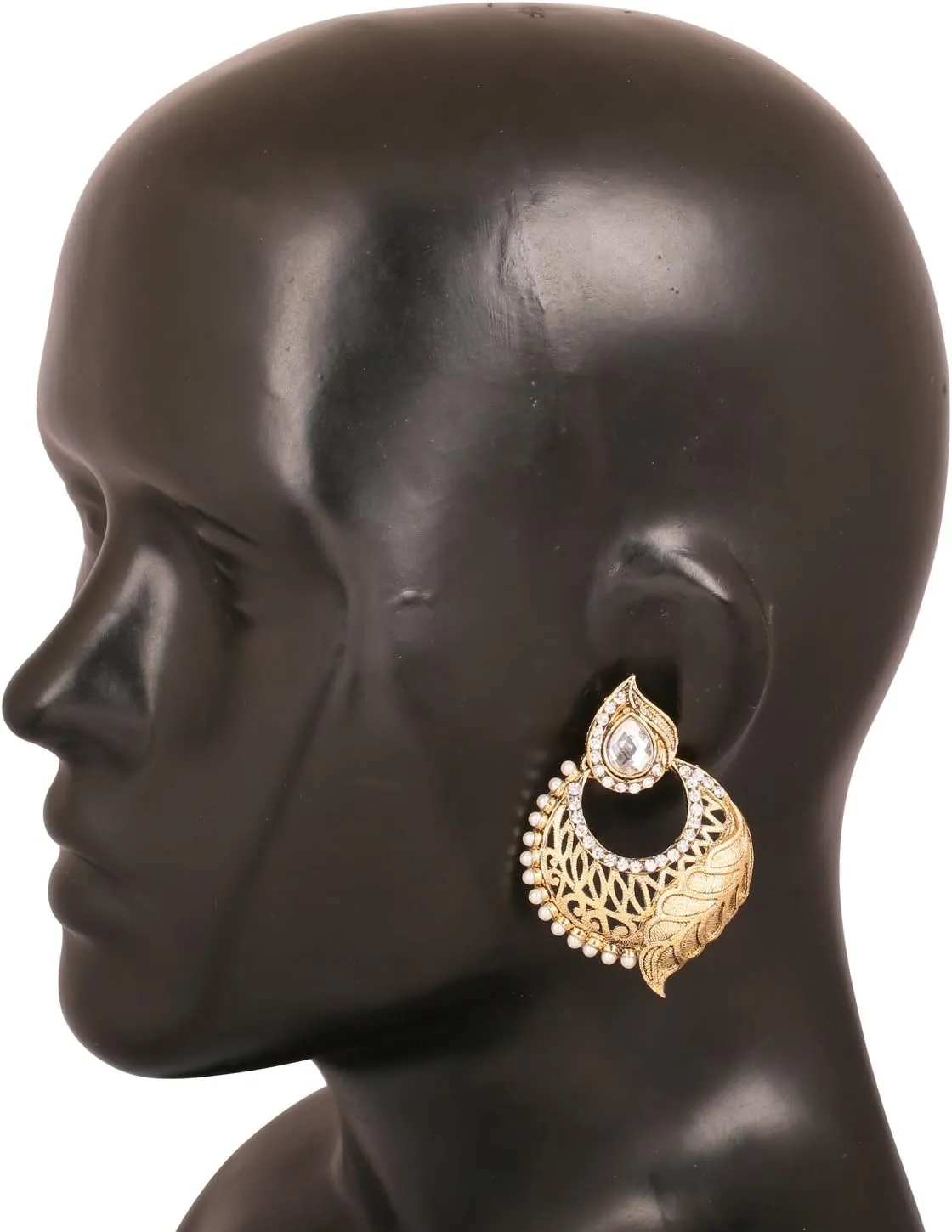 Touchstone Indian Bollywood Traditional Handcrafted Designer Crystal Jewelry Colorful Long Earrings Jhumki in Gold Or White Tone for Women.