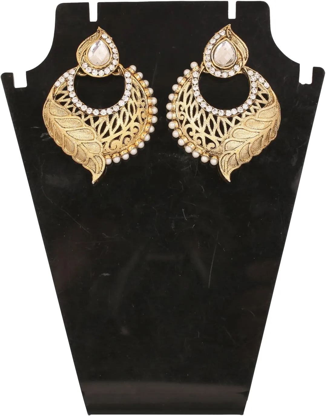 Touchstone Indian Bollywood Traditional Handcrafted Designer Crystal Jewelry Colorful Long Earrings Jhumki in Gold Or White Tone for Women.