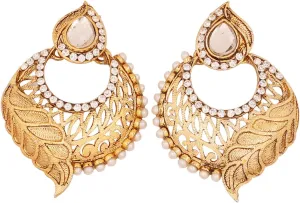 Touchstone Indian Bollywood Traditional Handcrafted Designer Crystal Jewelry Colorful Long Earrings Jhumki in Gold Or White Tone for Women.