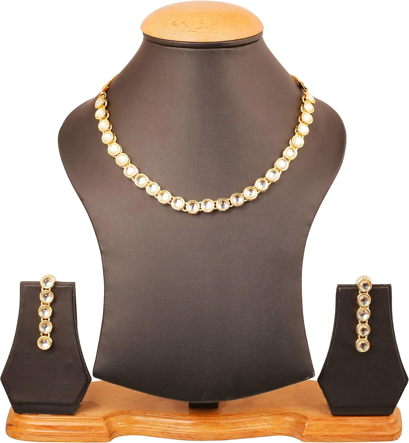 Touchstone Indian Bollywood Traditional Handcrafted Ethnic Designer Jewelry Necklace Set in Gold Or White Tone for Women.