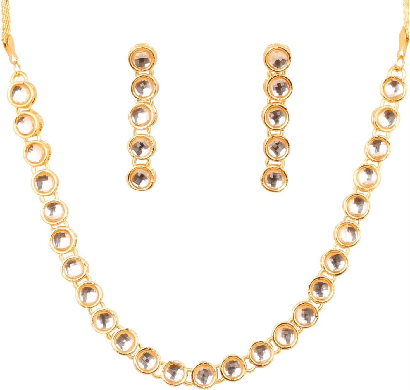 Touchstone Indian Bollywood Traditional Handcrafted Ethnic Designer Jewelry Necklace Set in Gold Or White Tone for Women.