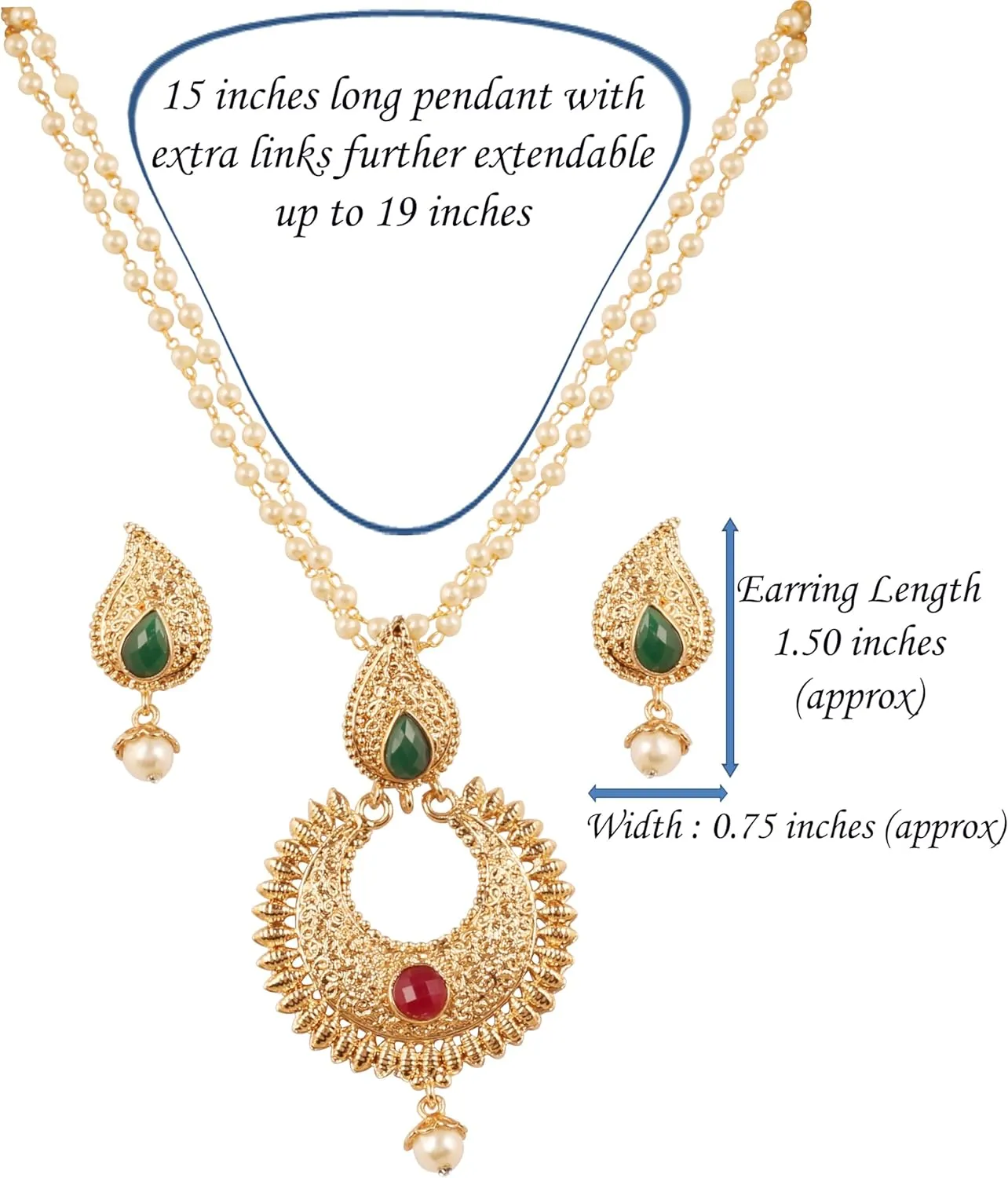 Touchstone Indian Bollywood Traditional Studded Style Designer Jewelry Pendant Set in Gold Tone for Women.