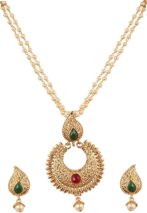 Touchstone Indian Bollywood Traditional Studded Style Designer Jewelry Pendant Set in Gold Tone for Women.