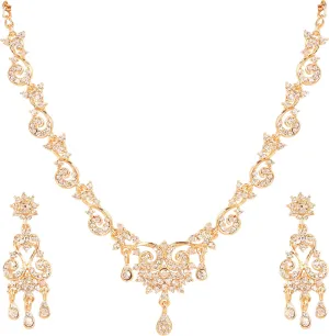 Touchstone Indian Bollywood Traditional Style Rhinestone Designer Jewelry Necklace Set in Gold Or White Tone for Women.