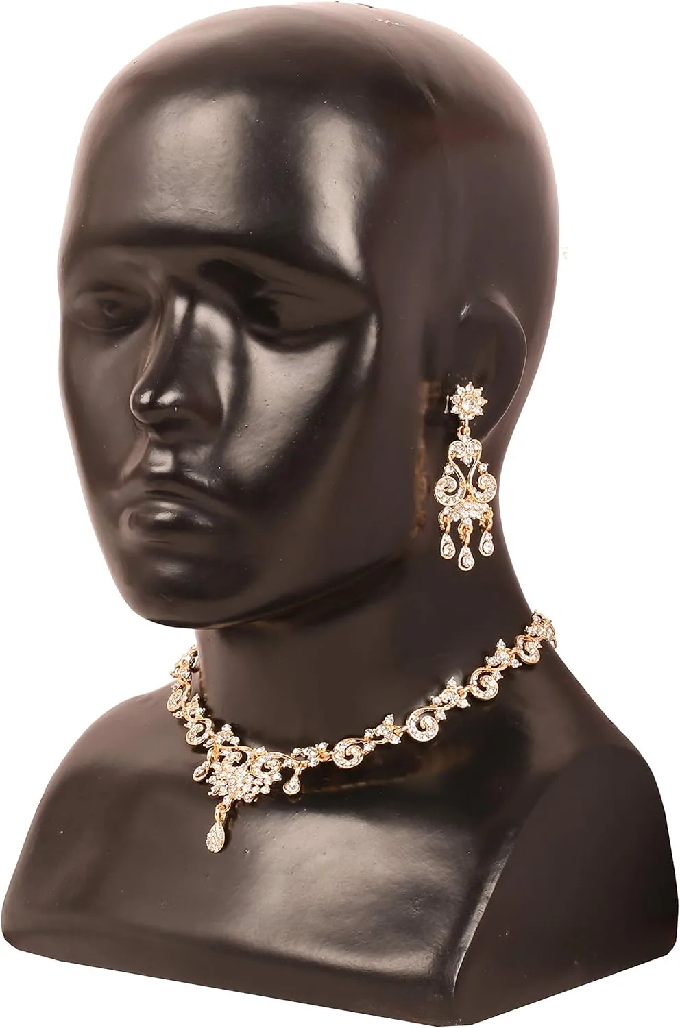 Touchstone Indian Bollywood Traditional Style Rhinestone Designer Jewelry Necklace Set in Gold Or White Tone for Women.