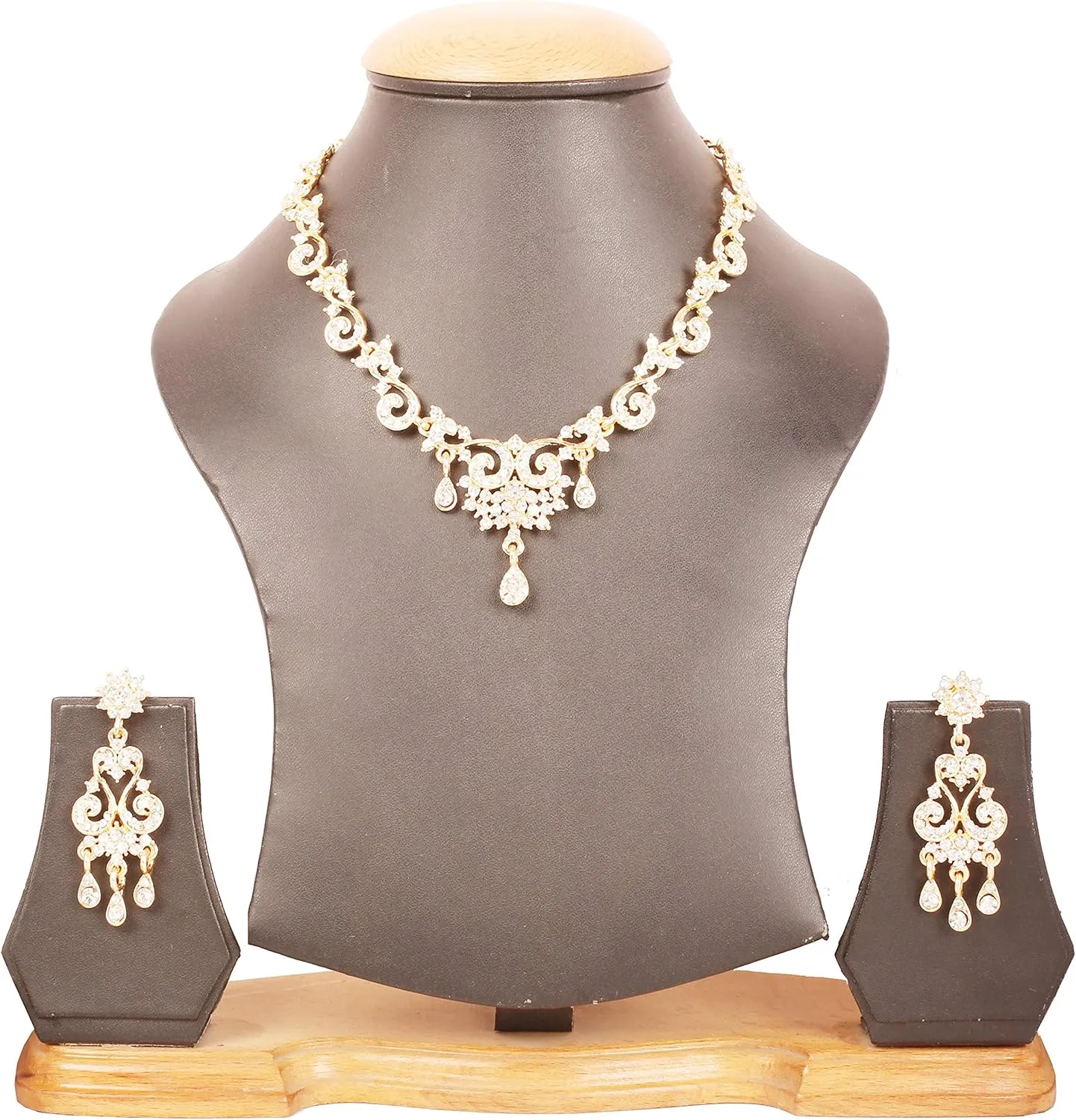 Touchstone Indian Bollywood Traditional Style Rhinestone Designer Jewelry Necklace Set in Gold Or White Tone for Women.