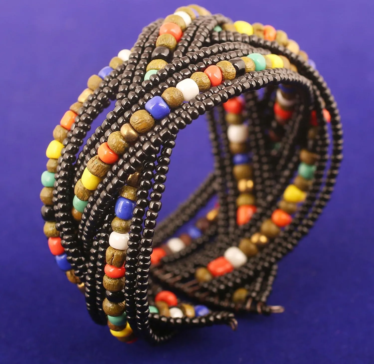Touchstone Indian Colorful Bead Bracelet Bollywood Beaten Metal Beads Openable Broad Cuff Bracelet in Gold or White Tone for Women.