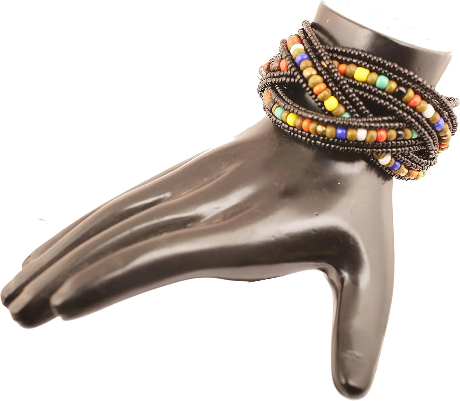 Touchstone Indian Colorful Bead Bracelet Bollywood Beaten Metal Beads Openable Broad Cuff Bracelet in Gold or White Tone for Women.