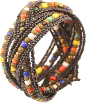 Touchstone Indian Colorful Bead Bracelet Bollywood Beaten Metal Beads Openable Broad Cuff Bracelet in Gold or White Tone for Women.
