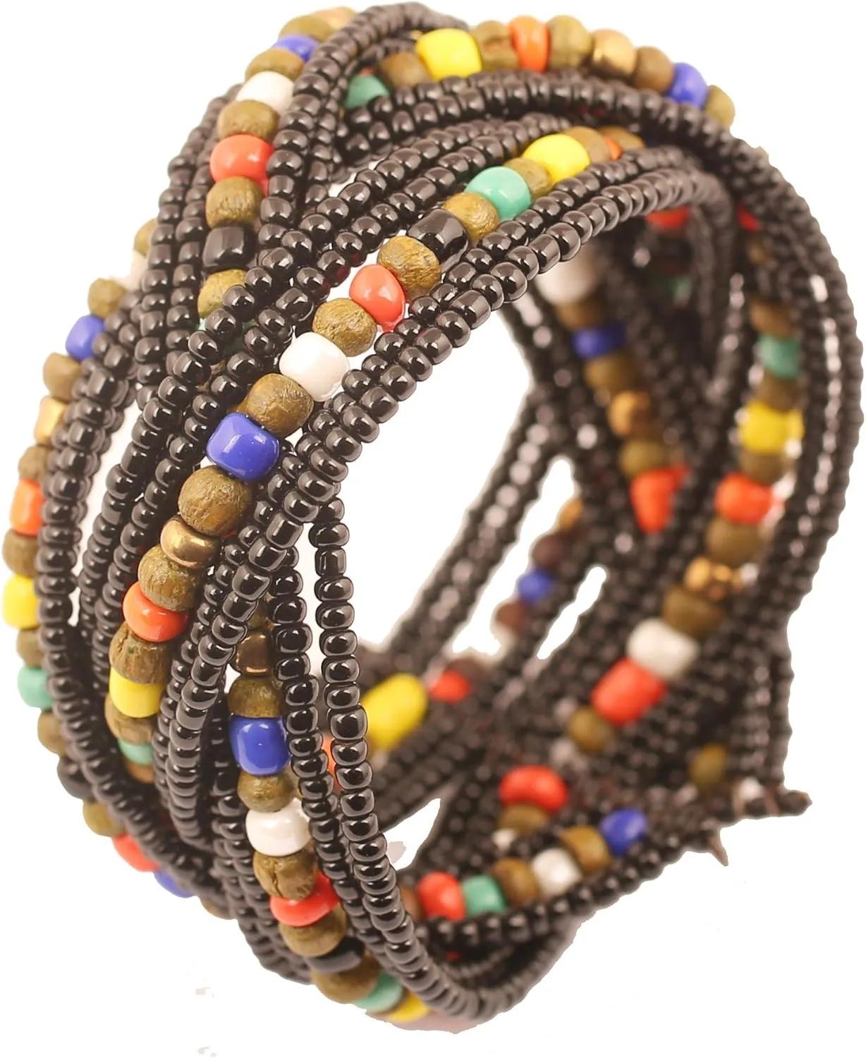 Touchstone Indian Colorful Bead Bracelet Bollywood Beaten Metal Beads Openable Broad Cuff Bracelet in Gold or White Tone for Women.