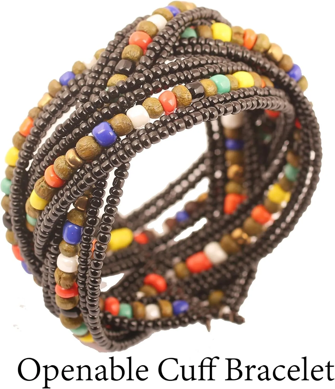 Touchstone Indian Colorful Bead Bracelet Bollywood Beaten Metal Beads Openable Broad Cuff Bracelet in Gold or White Tone for Women.