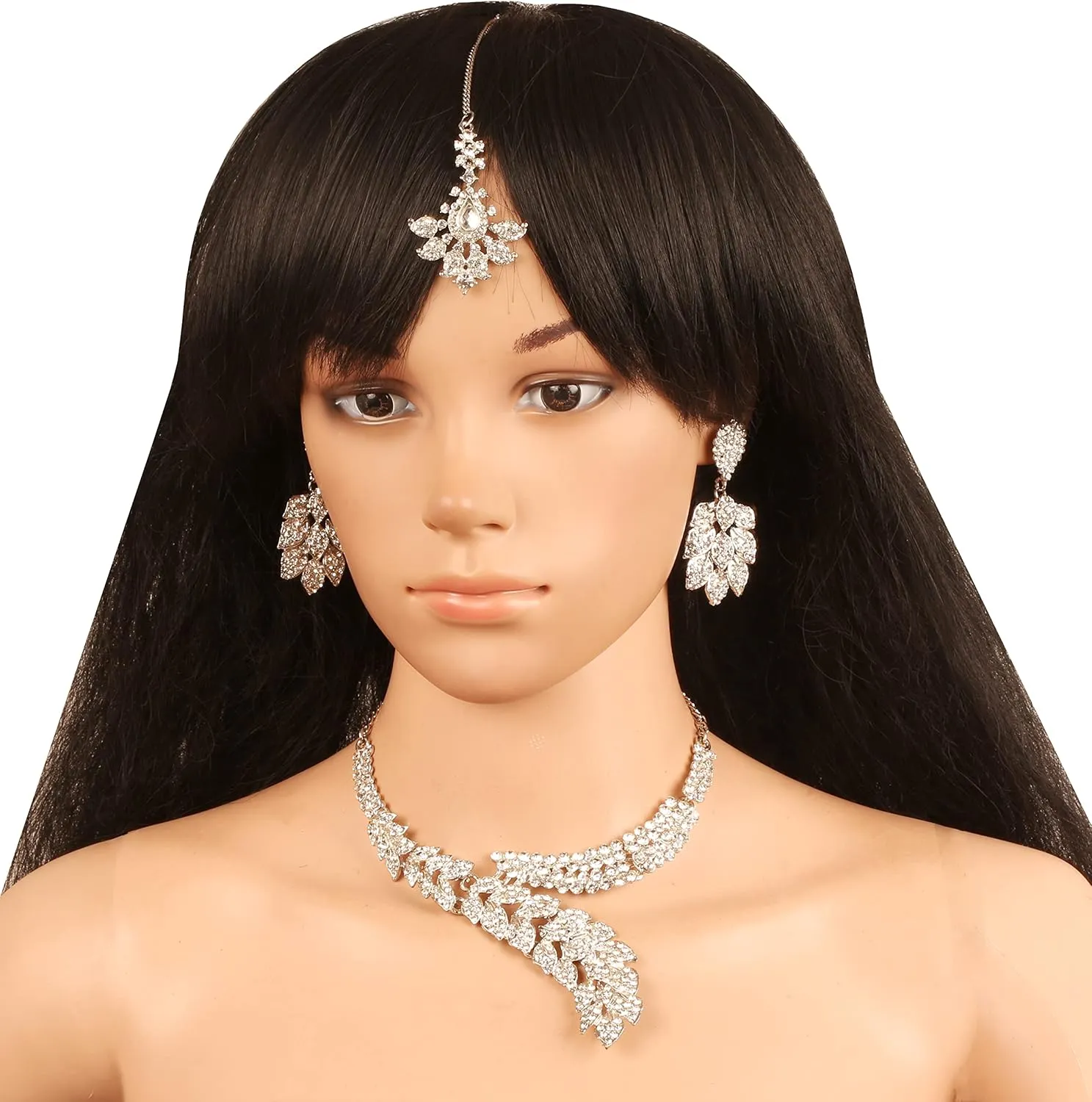 Touchstone Indian Hollywood Paisley/Scarf Crystals Jewelry Necklace Set for Women