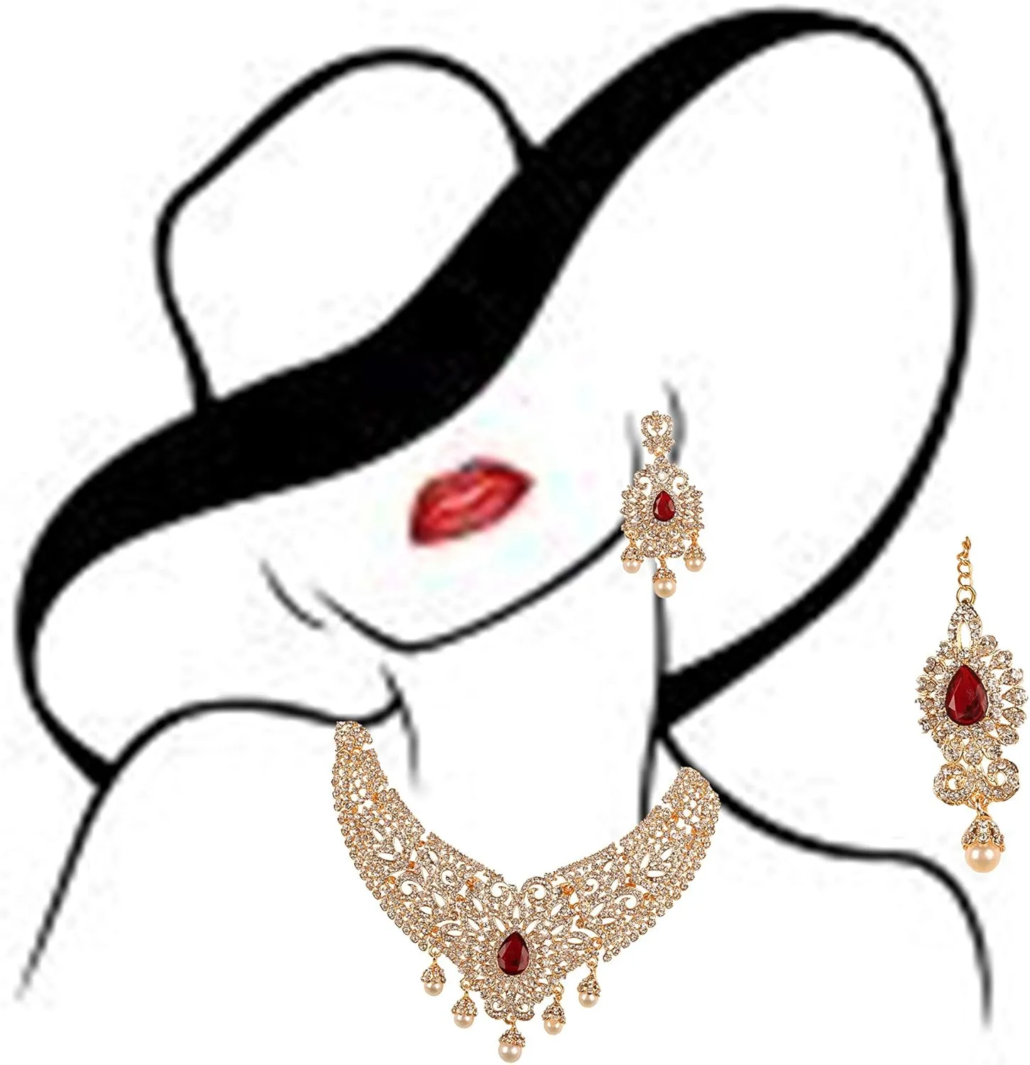Touchstone Indian jewelry bollywood for women statement necklace sets wedding royal bridal ornaments big large matha tikka statement rajasthani mangtika traditional in antique gold or white tone
