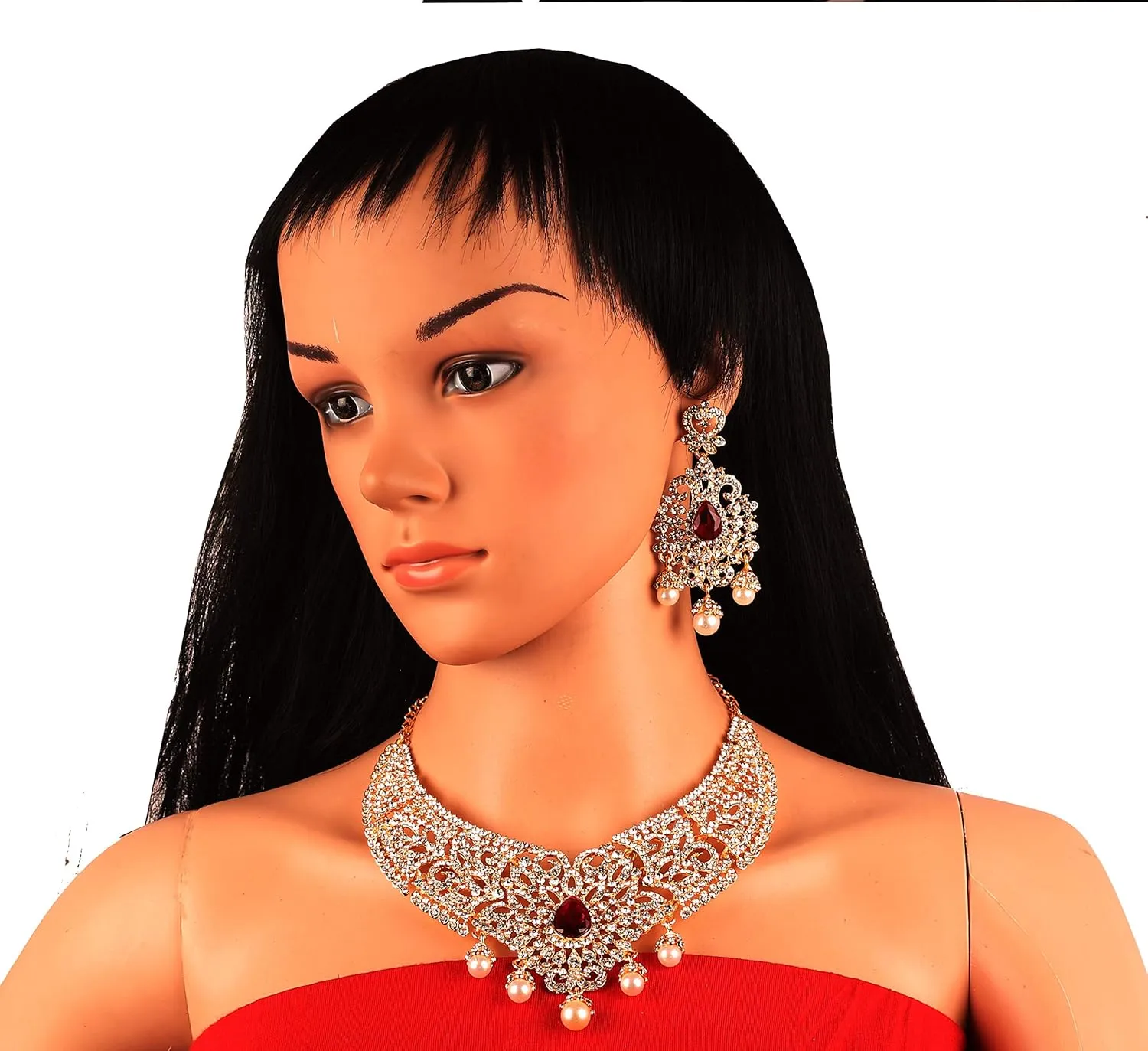 Touchstone Indian jewelry bollywood for women statement necklace sets wedding royal bridal ornaments big large matha tikka statement rajasthani mangtika traditional in antique gold or white tone