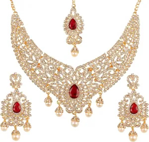 Touchstone Indian jewelry bollywood for women statement necklace sets wedding royal bridal ornaments big large matha tikka statement rajasthani mangtika traditional in antique gold or white tone