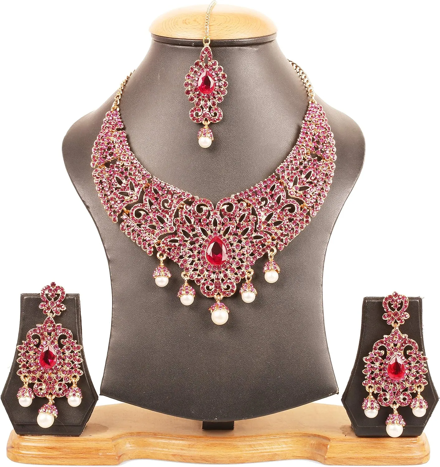 Touchstone Indian jewelry bollywood for women statement necklace sets wedding royal bridal ornaments big large matha tikka statement rajasthani mangtika traditional in antique gold or white tone