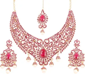 Touchstone Indian jewelry bollywood for women statement necklace sets wedding royal bridal ornaments big large matha tikka statement rajasthani mangtika traditional in antique gold or white tone