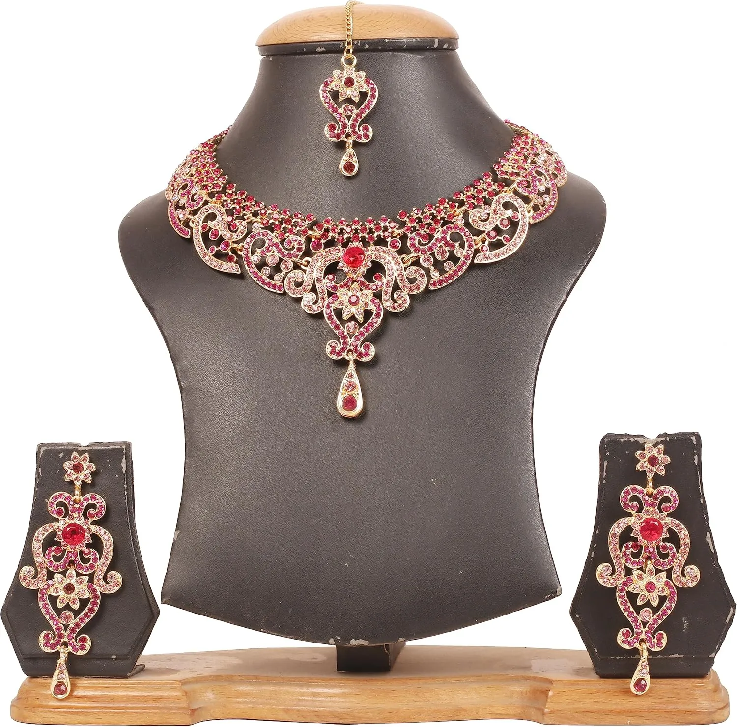 Touchstone Indian jewelry set for women bollywood gold jewellery wedding outfits necklace sets earrings bridal maang tikka fancy costume girls big desi accessories rhinestone in gold or silver tone