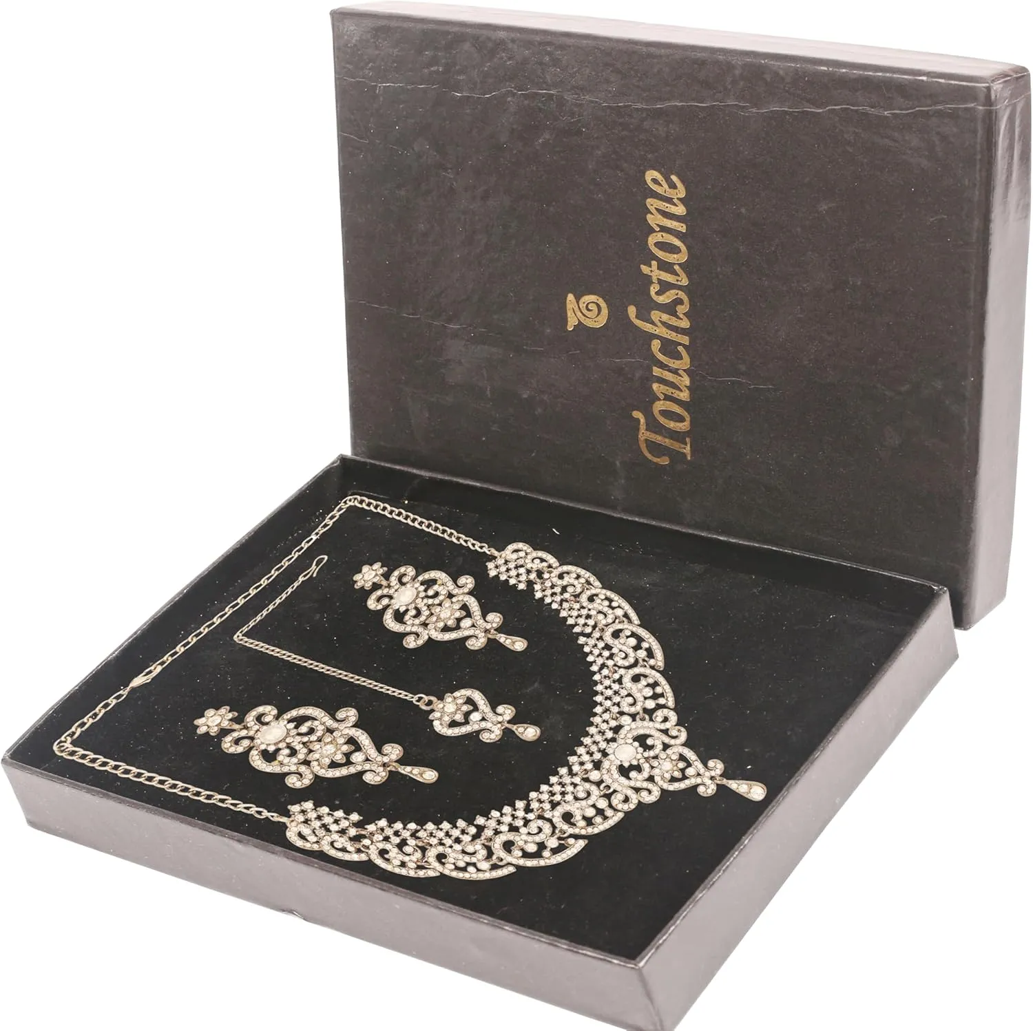 Touchstone Indian jewelry set for women bollywood gold jewellery wedding outfits necklace sets earrings bridal maang tikka fancy costume girls big desi accessories rhinestone in gold or silver tone