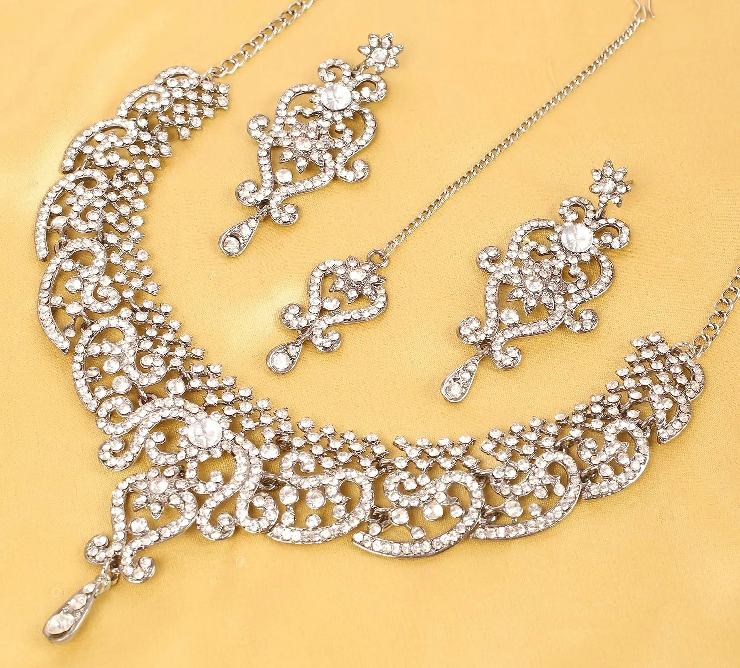 Touchstone Indian jewelry set for women bollywood gold jewellery wedding outfits necklace sets earrings bridal maang tikka fancy costume girls big desi accessories rhinestone in gold or silver tone