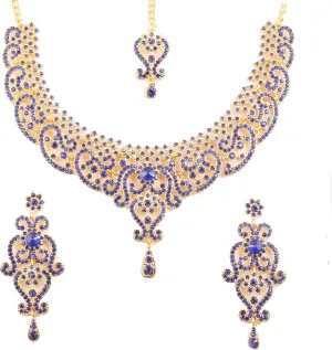 Touchstone Indian jewelry set for women bollywood gold jewellery wedding outfits necklace sets earrings bridal maang tikka fancy costume girls big desi accessories rhinestone in gold or silver tone