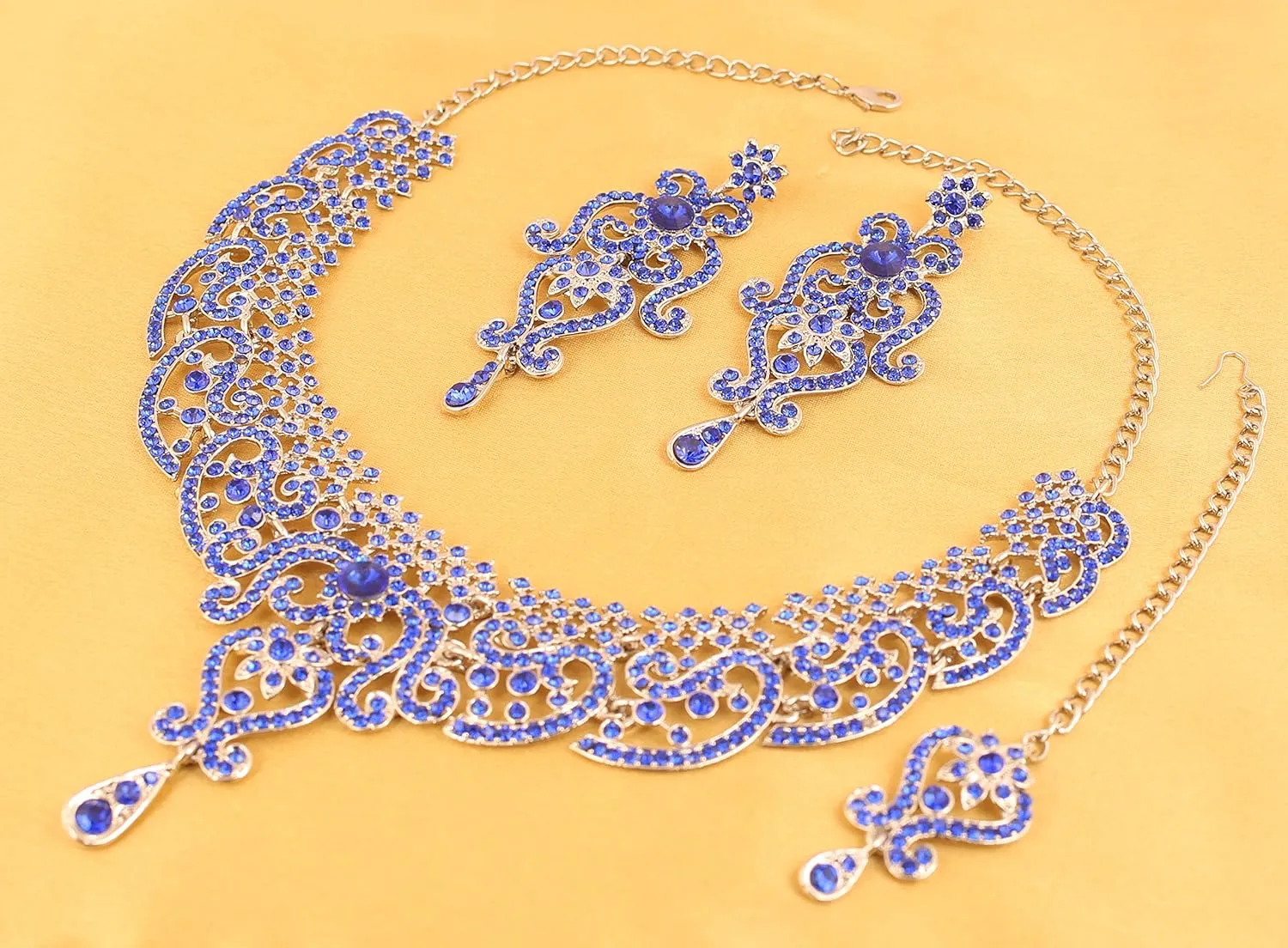 Touchstone Indian jewelry set for women bollywood gold jewellery wedding outfits necklace sets earrings bridal maang tikka fancy costume girls big desi accessories rhinestone in gold or silver tone