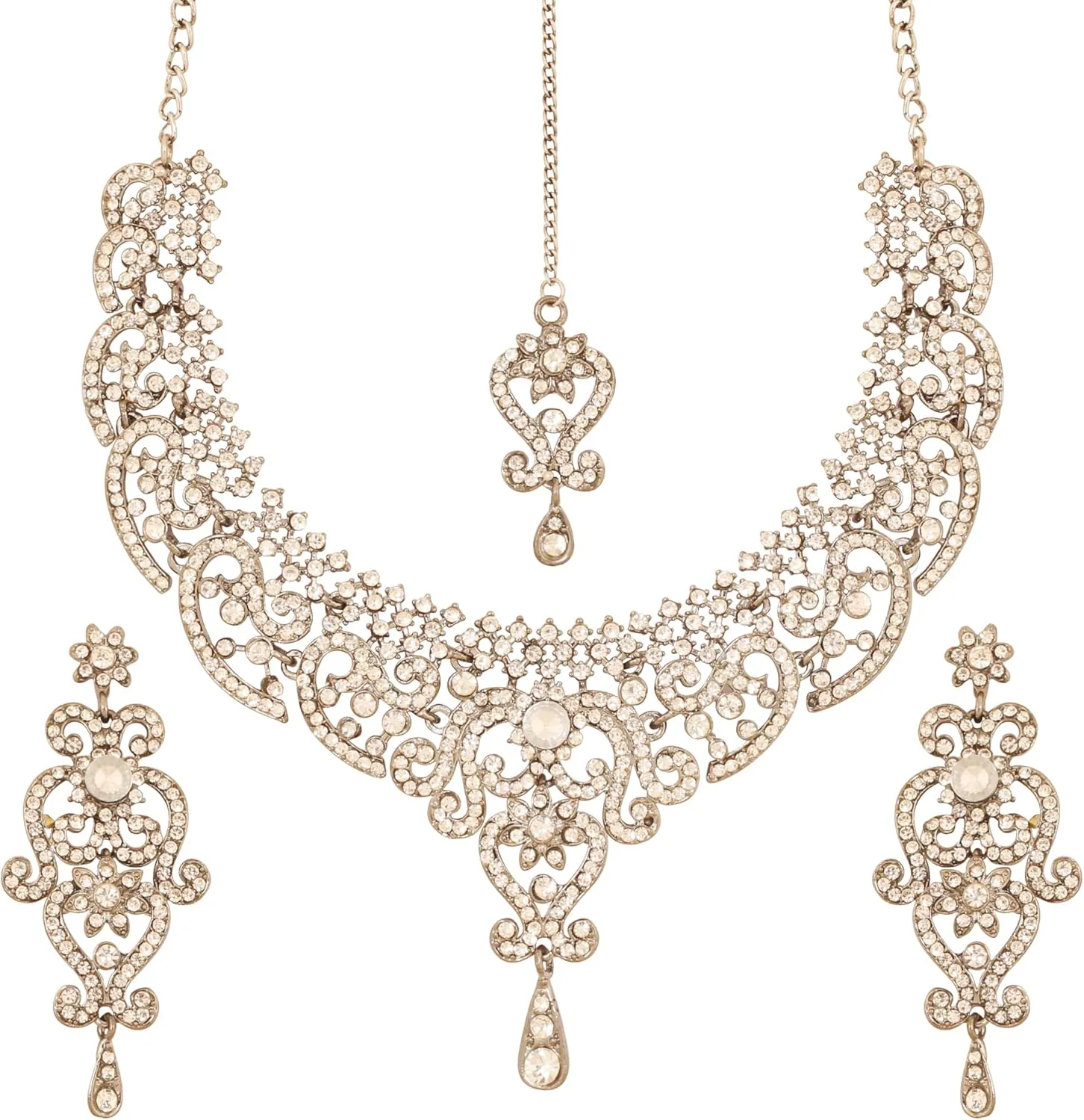 Touchstone Indian jewelry set for women bollywood gold jewellery wedding outfits necklace sets earrings bridal maang tikka fancy costume girls big desi accessories rhinestone in gold or silver tone