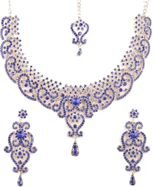 Touchstone Indian jewelry set for women bollywood gold jewellery wedding outfits necklace sets earrings bridal maang tikka fancy costume girls big desi accessories rhinestone in gold or silver tone