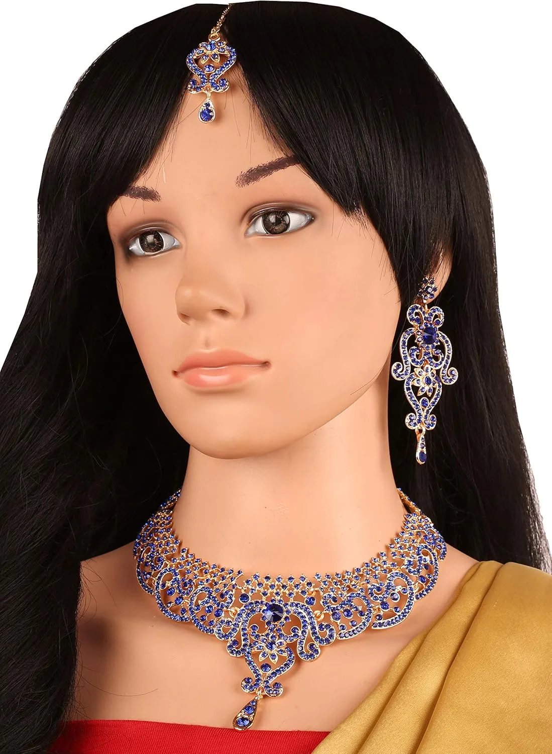 Touchstone Indian jewelry set for women bollywood gold jewellery wedding outfits necklace sets earrings bridal maang tikka fancy costume girls big desi accessories rhinestone in gold or silver tone