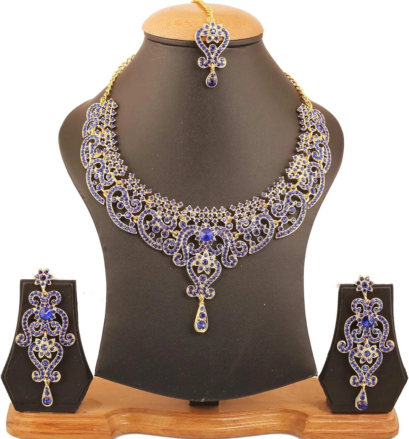 Touchstone Indian jewelry set for women bollywood gold jewellery wedding outfits necklace sets earrings bridal maang tikka fancy costume girls big desi accessories rhinestone in gold or silver tone