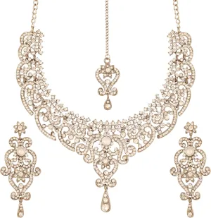 Touchstone Indian jewelry set for women bollywood gold jewellery wedding outfits necklace sets earrings bridal maang tikka fancy costume girls big desi accessories rhinestone in gold or silver tone