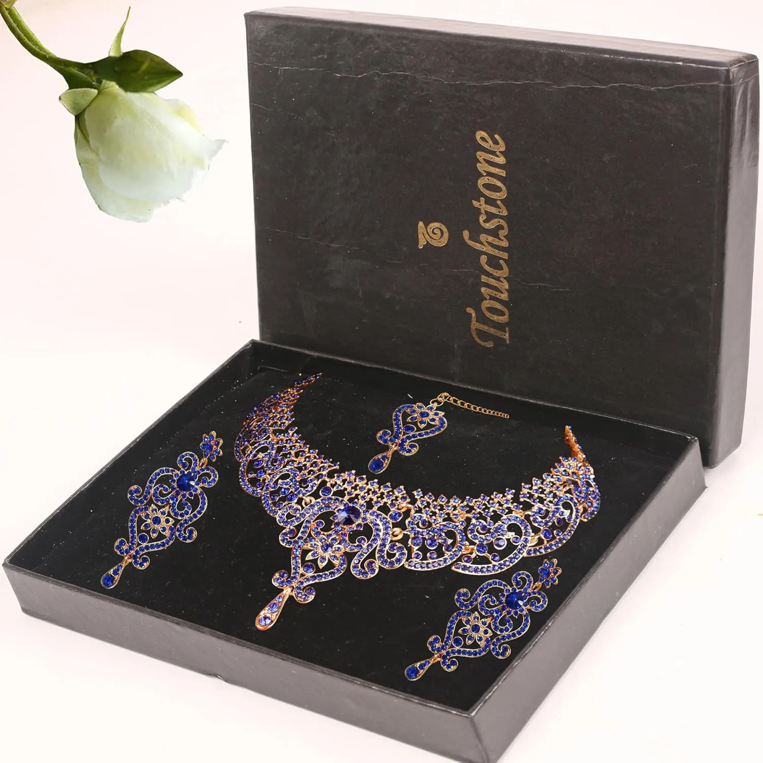 Touchstone Indian jewelry set for women bollywood gold jewellery wedding outfits necklace sets earrings bridal maang tikka fancy costume girls big desi accessories rhinestone in gold or silver tone
