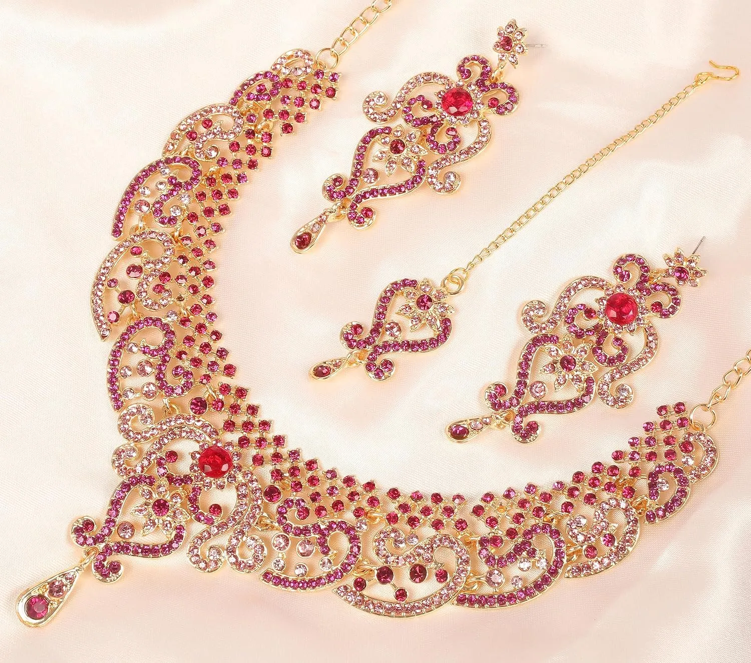 Touchstone Indian jewelry set for women bollywood gold jewellery wedding outfits necklace sets earrings bridal maang tikka fancy costume girls big desi accessories rhinestone in gold or silver tone