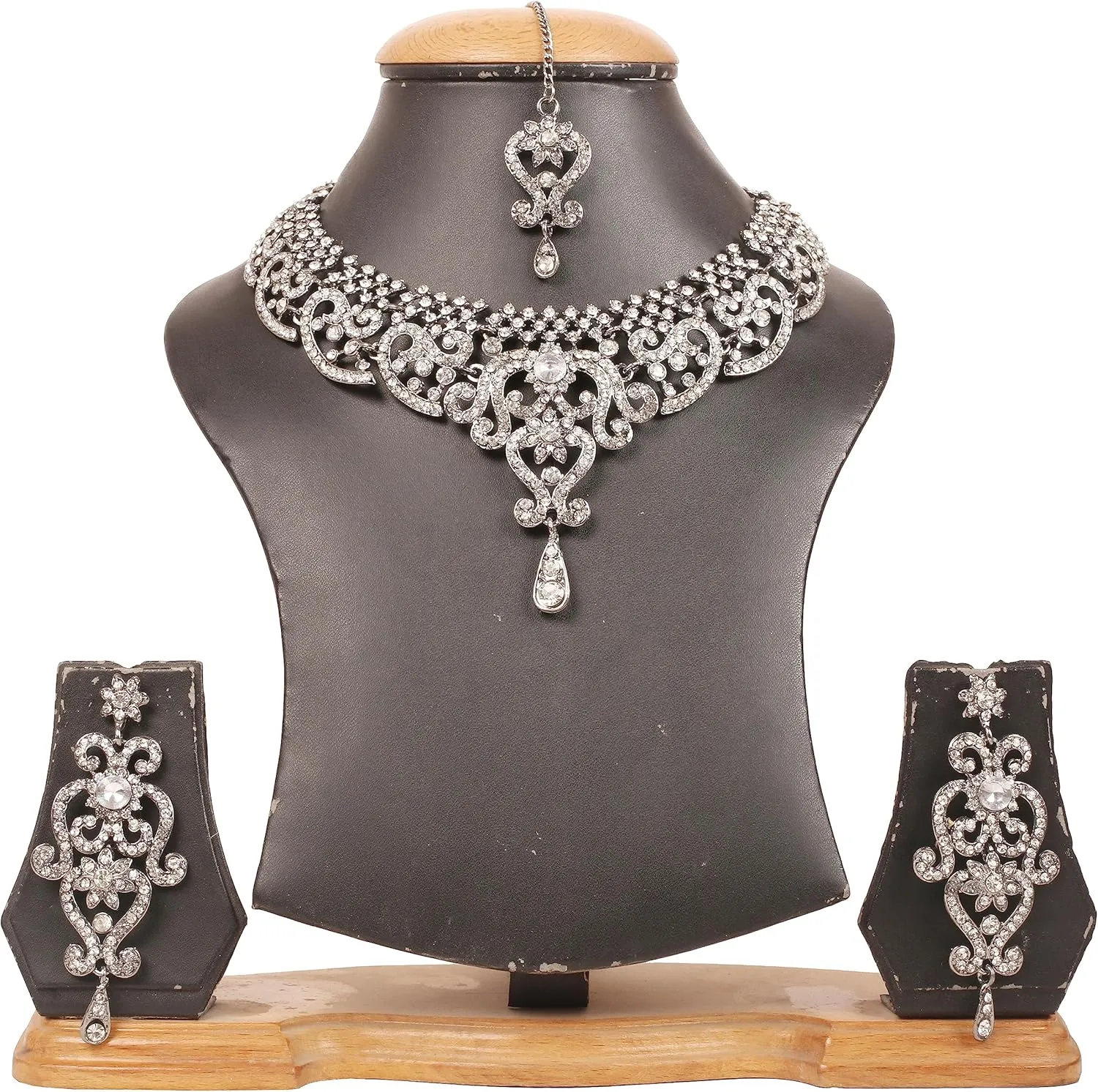 Touchstone Indian jewelry set for women bollywood gold jewellery wedding outfits necklace sets earrings bridal maang tikka fancy costume girls big desi accessories rhinestone in gold or silver tone