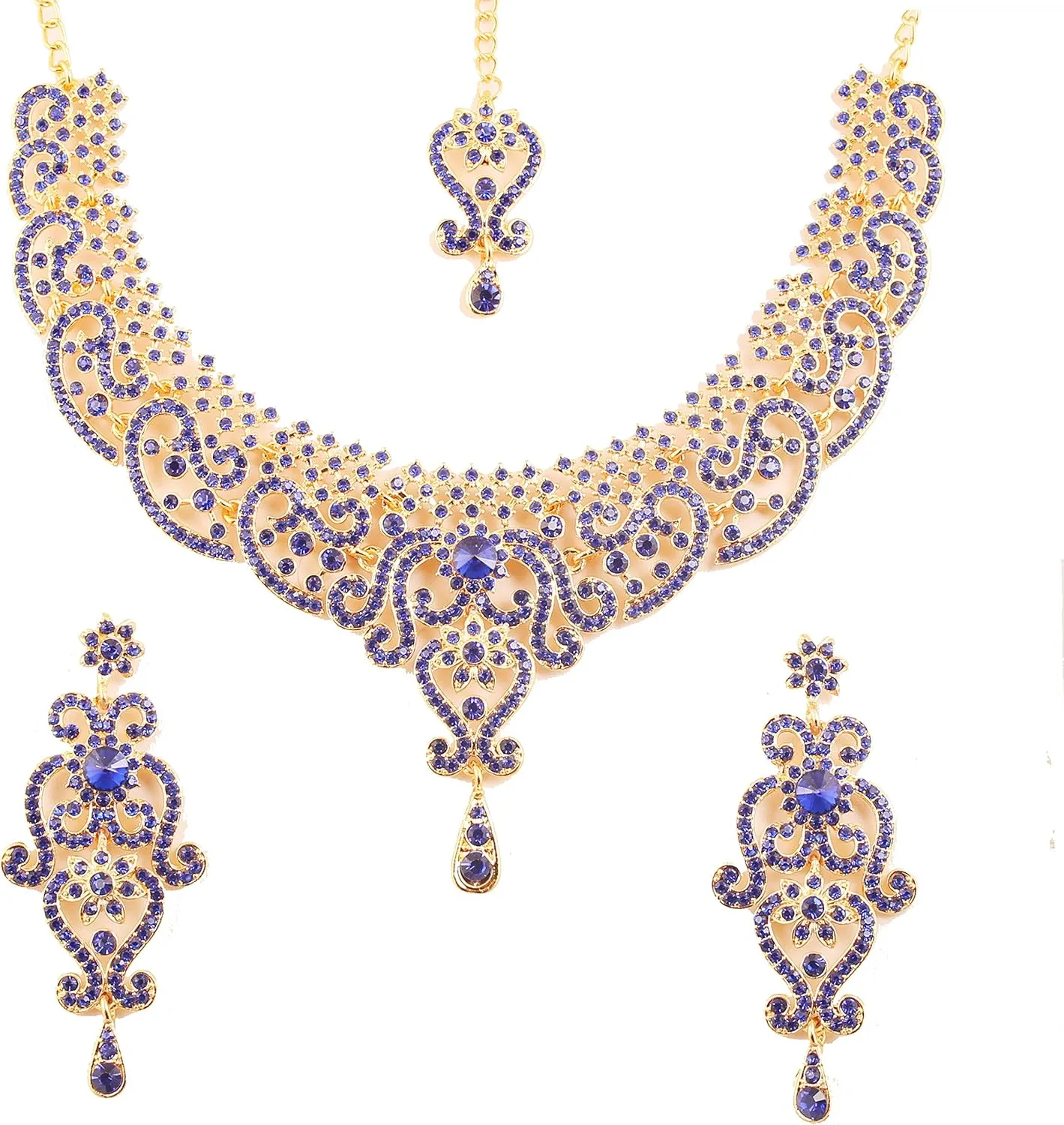 Touchstone Indian jewelry set for women bollywood gold jewellery wedding outfits necklace sets earrings bridal maang tikka fancy costume girls big desi accessories rhinestone in gold or silver tone