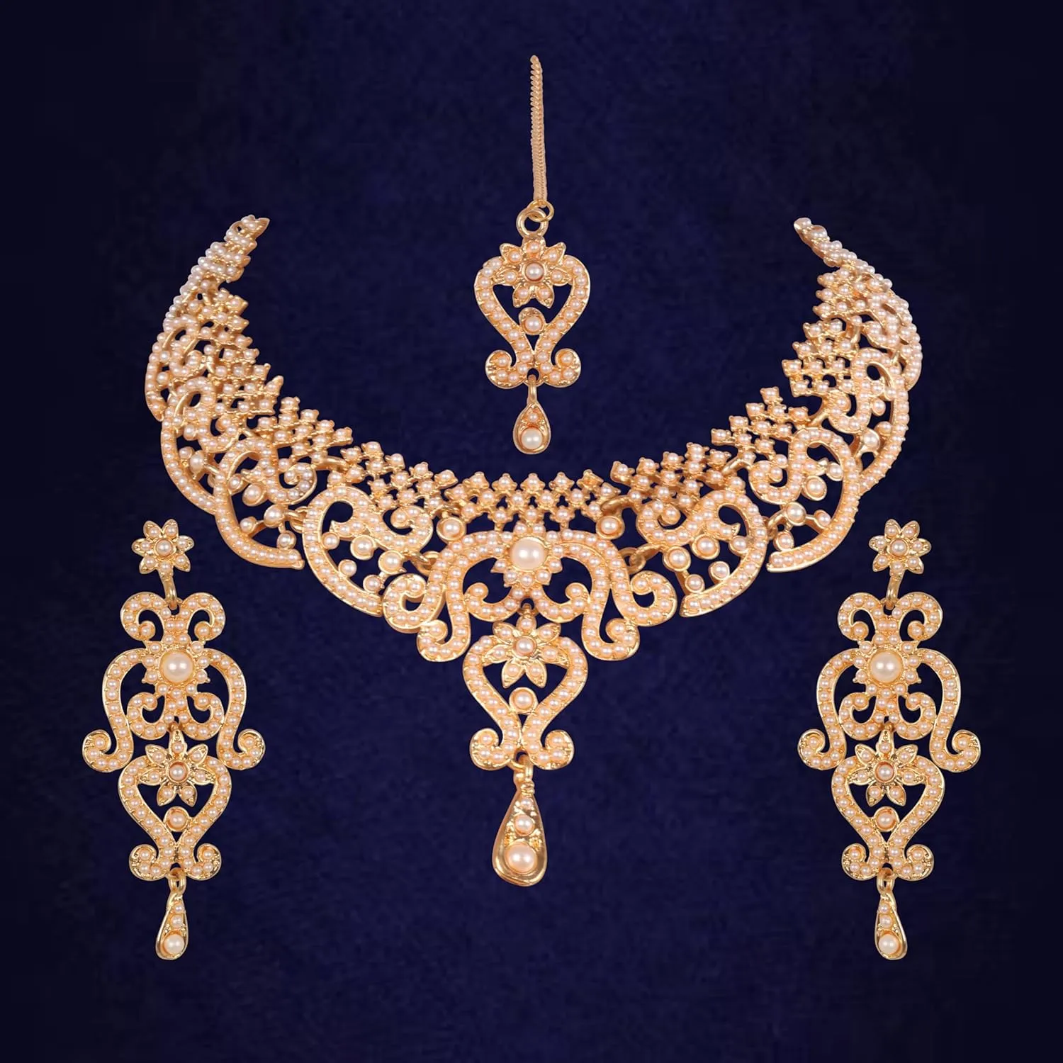 Touchstone Indian jewelry set for women bollywood gold jewellery wedding outfits necklace sets earrings bridal maang tikka fancy costume girls big desi accessories rhinestone in gold or silver tone