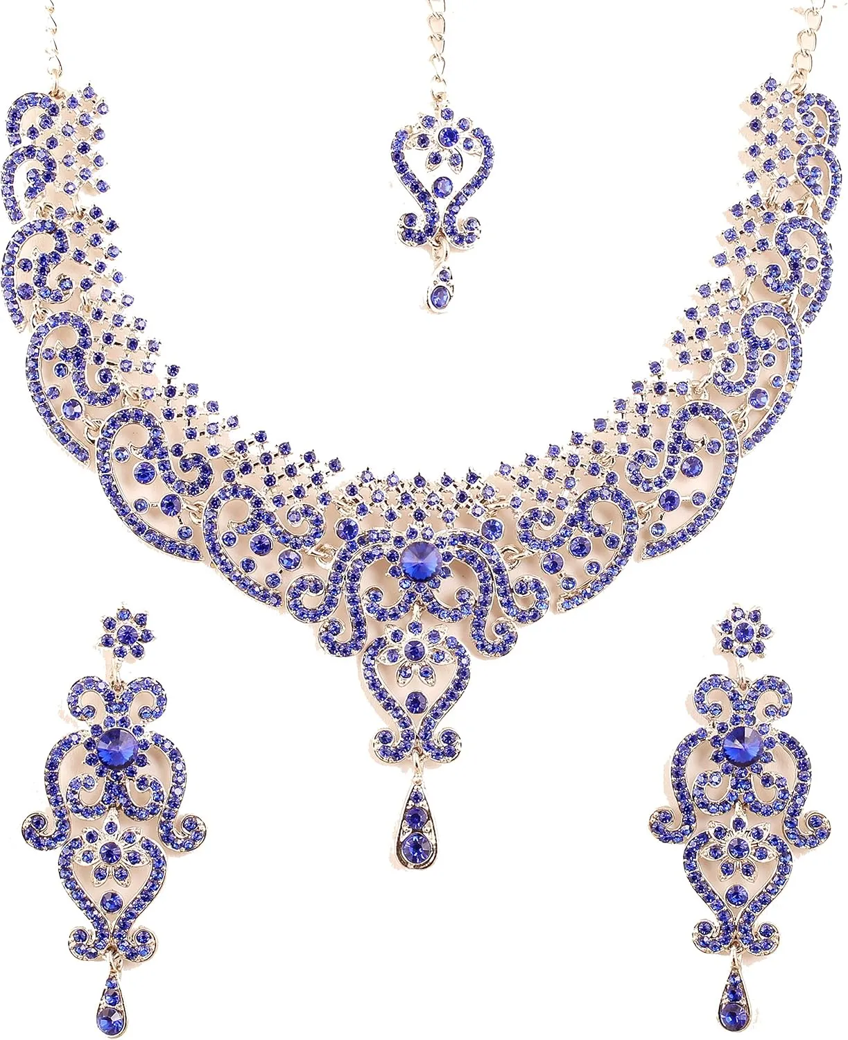 Touchstone Indian jewelry set for women bollywood gold jewellery wedding outfits necklace sets earrings bridal maang tikka fancy costume girls big desi accessories rhinestone in gold or silver tone