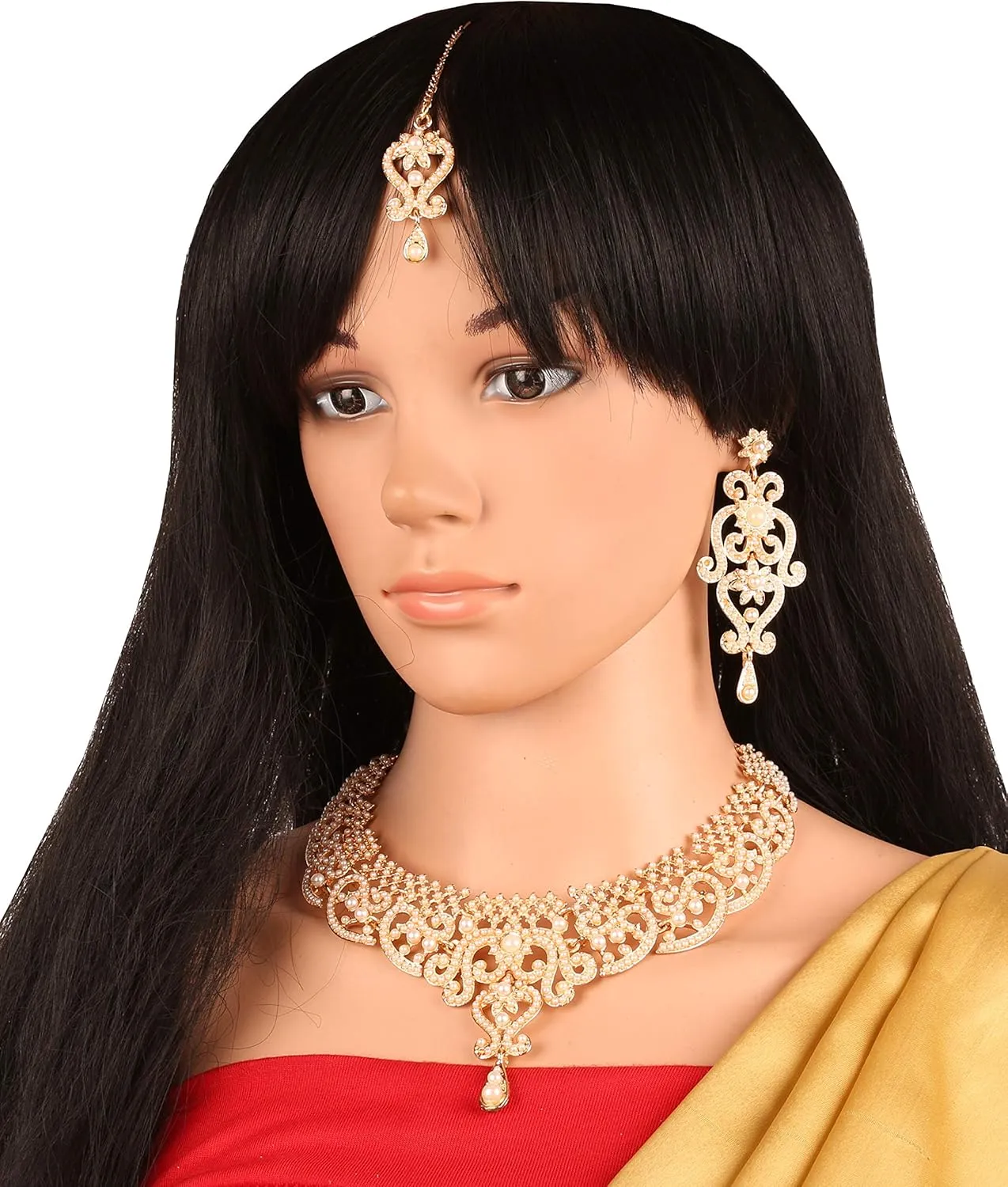Touchstone Indian jewelry set for women bollywood gold jewellery wedding outfits necklace sets earrings bridal maang tikka fancy costume girls big desi accessories rhinestone in gold or silver tone