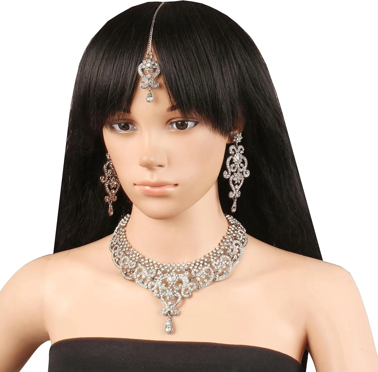 Touchstone Indian jewelry set for women bollywood gold jewellery wedding outfits necklace sets earrings bridal maang tikka fancy costume girls big desi accessories rhinestone in gold or silver tone