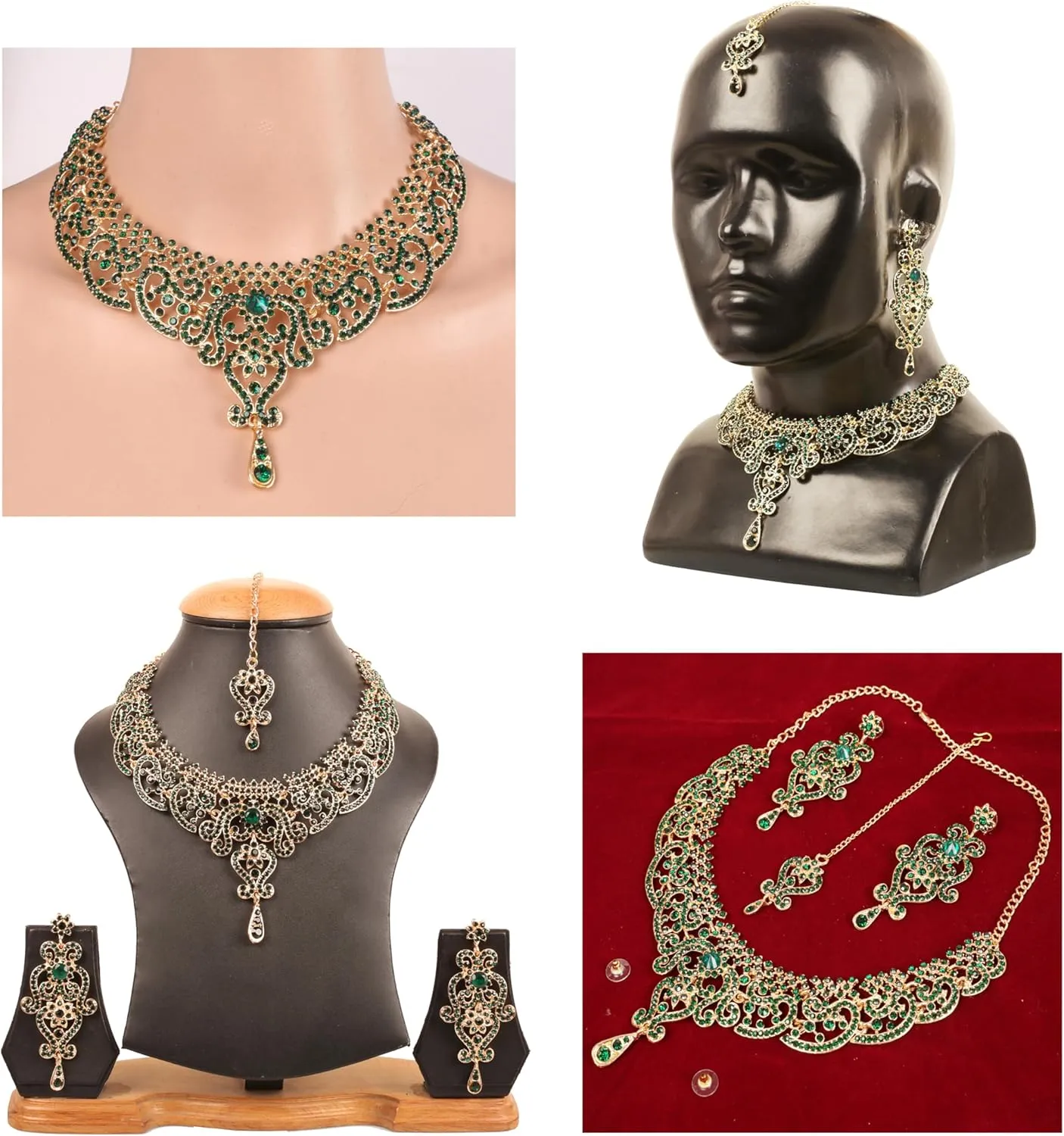 Touchstone Indian jewelry set for women bollywood gold jewellery wedding outfits necklace sets earrings bridal maang tikka fancy costume girls big desi accessories rhinestone in gold or silver tone
