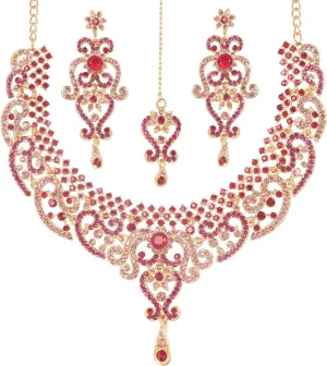 Touchstone Indian jewelry set for women bollywood gold jewellery wedding outfits necklace sets earrings bridal maang tikka fancy costume girls big desi accessories rhinestone in gold or silver tone