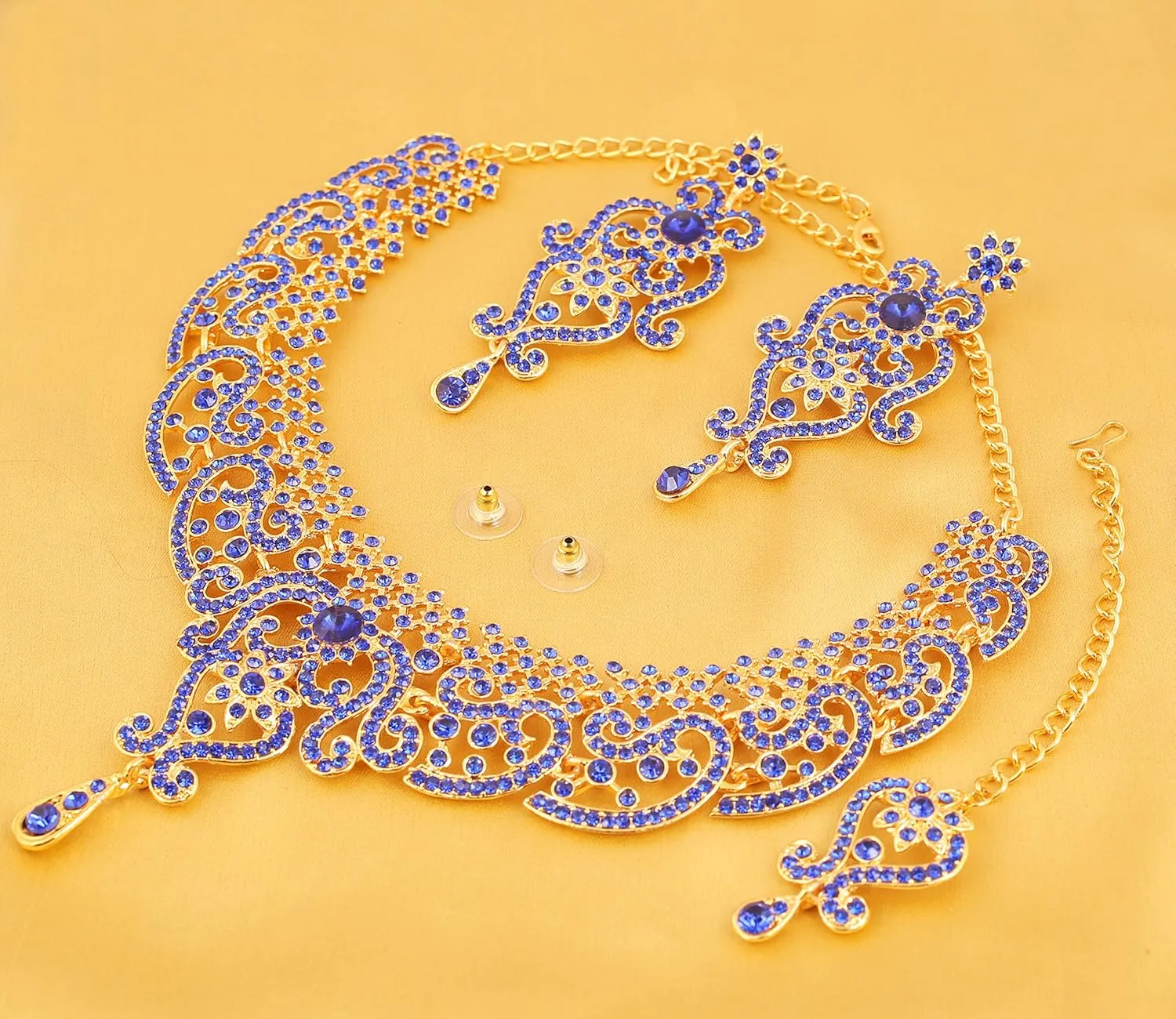 Touchstone Indian jewelry set for women bollywood gold jewellery wedding outfits necklace sets earrings bridal maang tikka fancy costume girls big desi accessories rhinestone in gold or silver tone