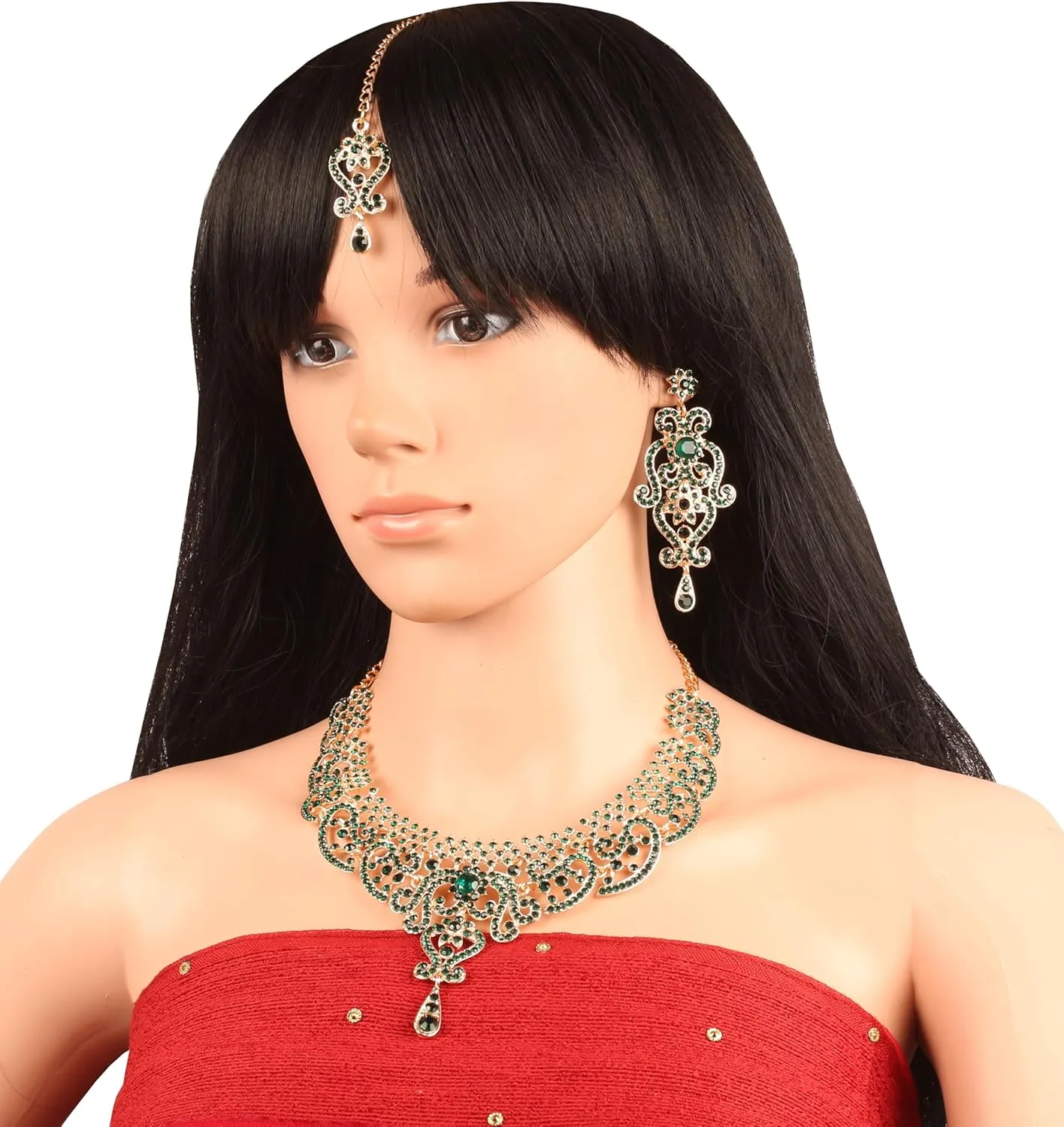 Touchstone Indian jewelry set for women bollywood gold jewellery wedding outfits necklace sets earrings bridal maang tikka fancy costume girls big desi accessories rhinestone in gold or silver tone