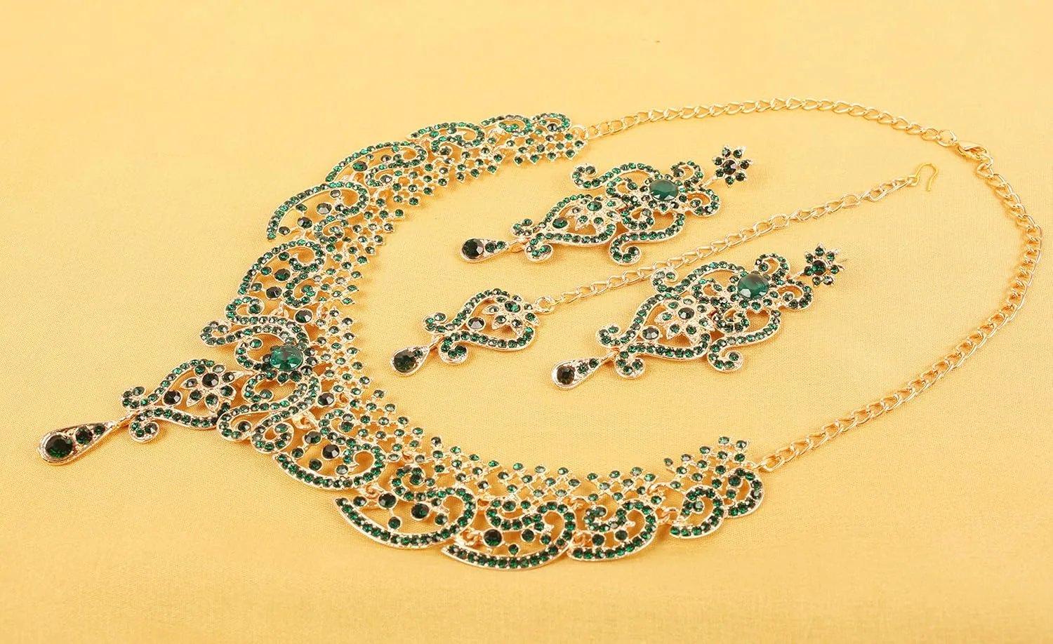 Touchstone Indian jewelry set for women bollywood gold jewellery wedding outfits necklace sets earrings bridal maang tikka fancy costume girls big desi accessories rhinestone in gold or silver tone